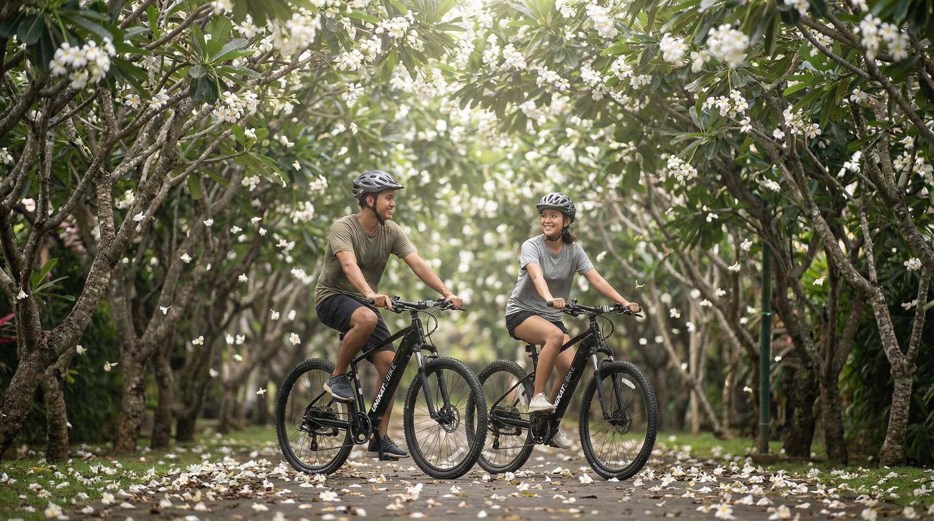 Couple on a romantic e-bike ride in Bali