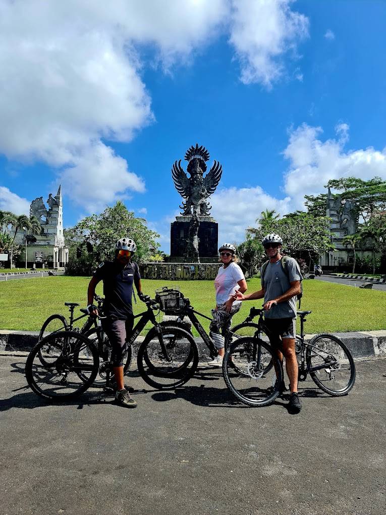Group ride at a Bali temple during sunset